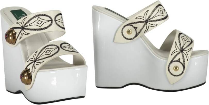 EMILIO PUCCI Geborduurde leren muilezels met plateau White Dames