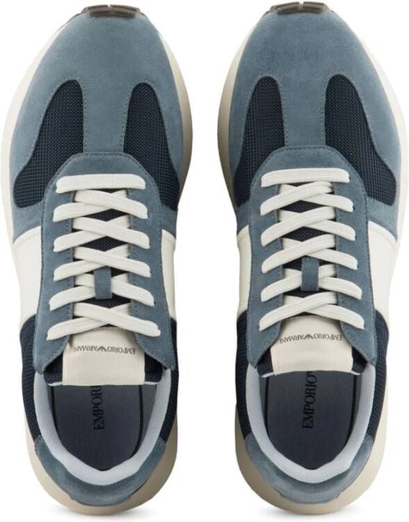 Emporio Armani Blauwe Sneakers Mesh Detail Logo Patch Blue Heren