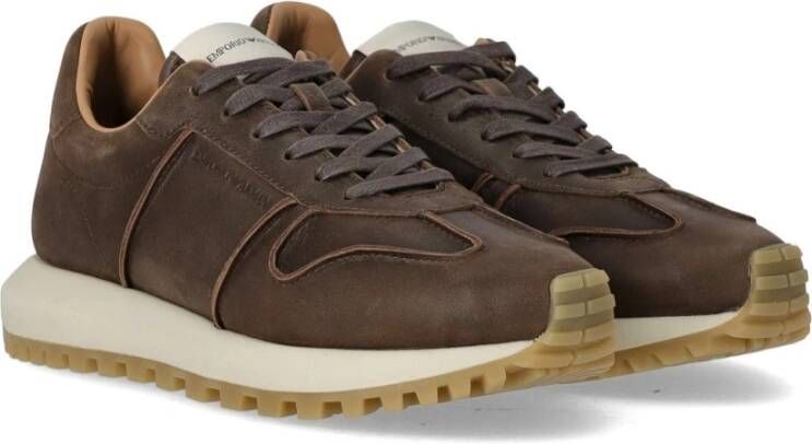 Emporio Armani Donkerbruine Sneaker met Kalfsleer Brown Heren