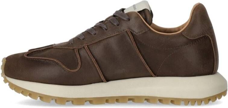 Emporio Armani Donkerbruine Sneaker met Kalfsleer Brown Heren