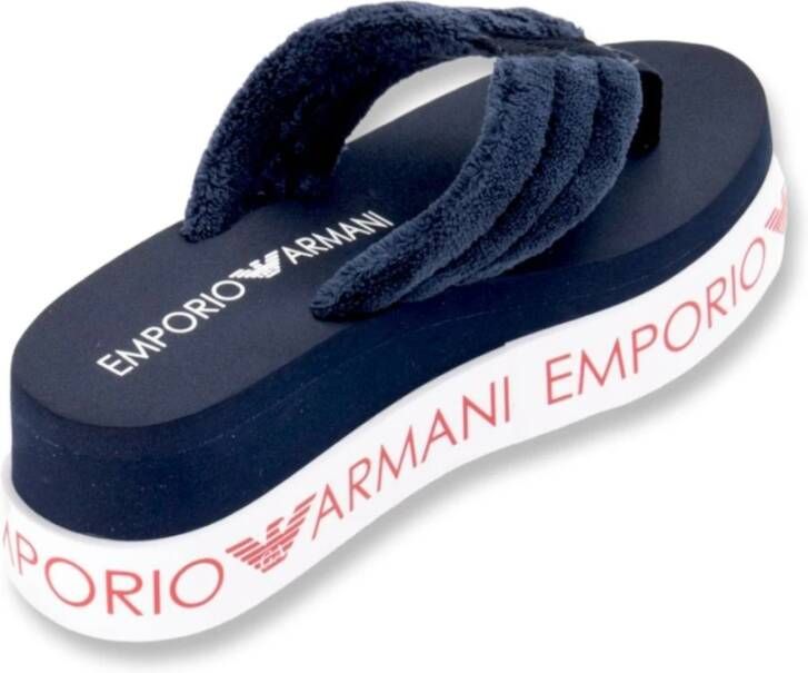Emporio Armani Dubbele Laag Sleehak Slippers met 360° Letters Blue Dames