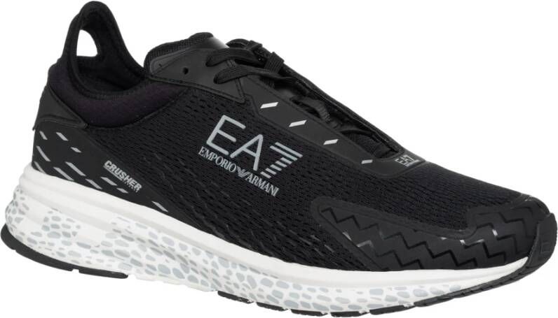 Emporio Armani EA7 Eenvoudige Vetersluiting Crusher Sneakers Black Heren