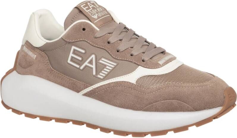 Emporio Armani EA7 Eenvoudige Vetersneakers Beige Heren