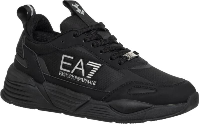 Emporio Armani EA7 Eenvoudige Vetersneakers Black Heren