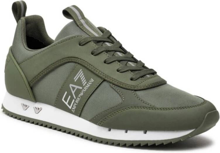 Emporio Armani EA7 Groene textiel en PU leren sneakers Green Heren