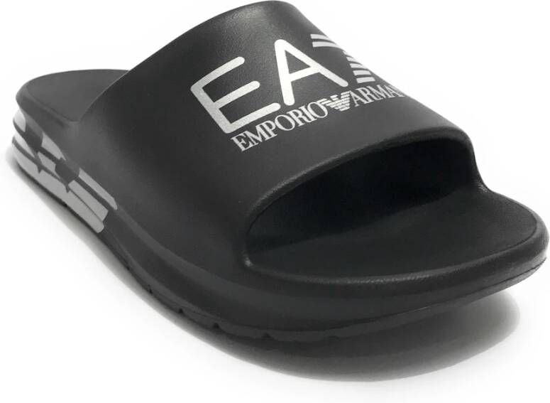 Emporio Armani EA7 Heren Zwarte Zilveren Rubberen Slipper Zwart Heren