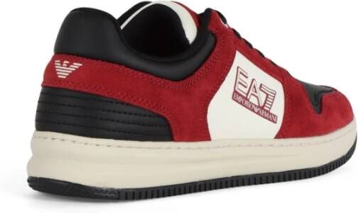 Emporio Armani EA7 Leren Sneakers met Logo Print Red Heren