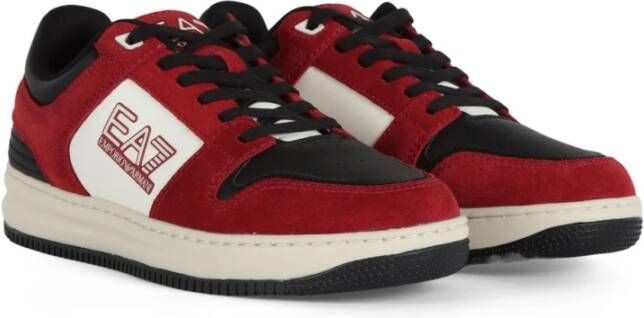 Emporio Armani EA7 Leren Sneakers met Logo Print Red Heren