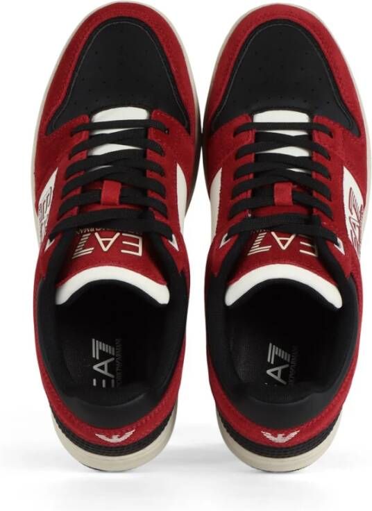 Emporio Armani EA7 Leren Sneakers met Logo Print Red Heren