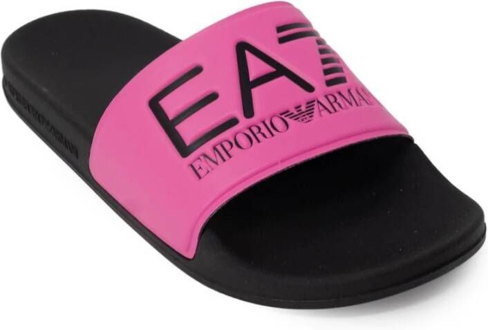 Emporio Armani EA7 Roze Bedrukte Pantoffels 2cm Hak Pink Dames