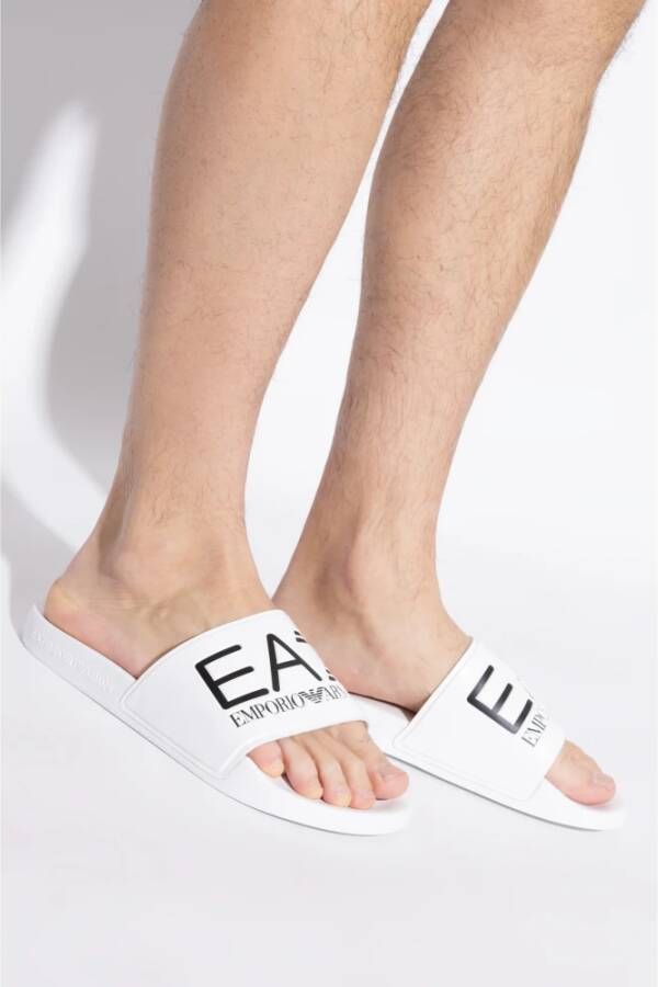 Emporio Armani EA7 Rubberen slides met logo White Heren