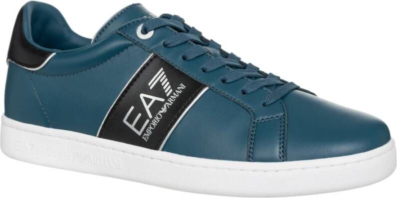 Emporio Armani EA7 Heren Leren Sneakers Met Patroon Blue Heren