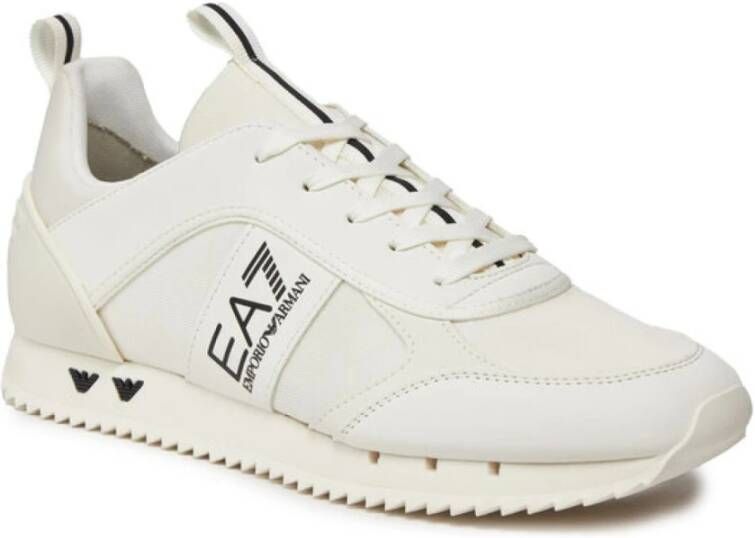 Emporio Armani EA7 Witte textiel en PU leren sneakers White Heren