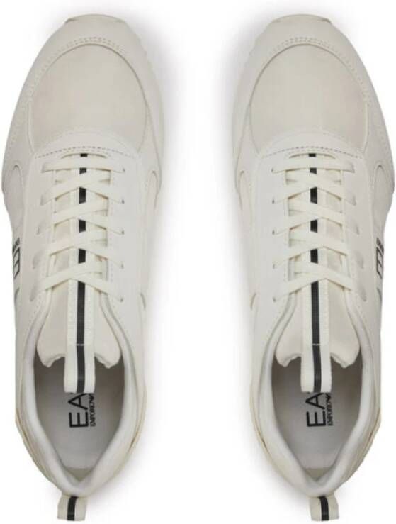 Emporio Armani EA7 Witte textiel en PU leren sneakers White Heren