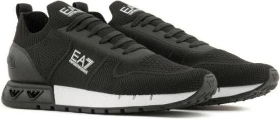 Emporio Armani EA7 Zwarte Gebreide Sneakers Logo Print Black Heren