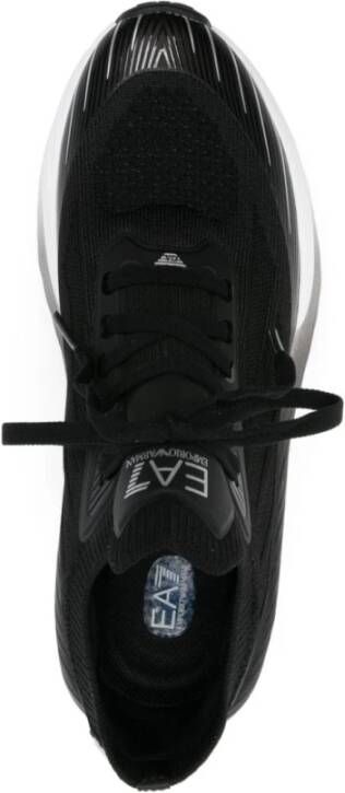 Emporio Armani EA7 Zwarte Gebreide Sneakers Logo Print Black Heren