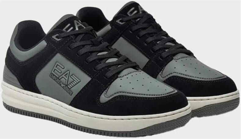 Emporio Armani EA7 Zwarte leren sneakers met zijlogo Black Heren