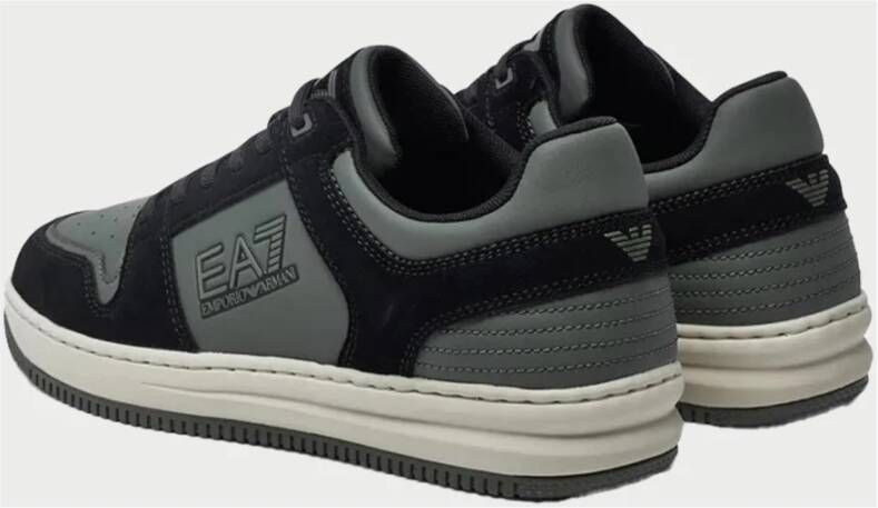 Emporio Armani EA7 Zwarte leren sneakers met zijlogo Black Heren