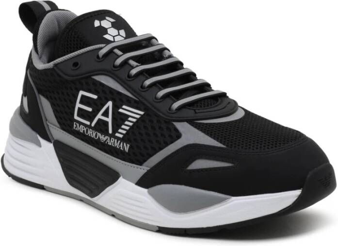 Emporio Armani EA7 Zwarte Sneakers Gedrukt Logo Ronde Neus Black Heren