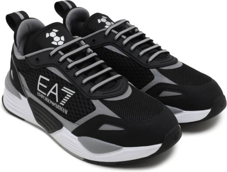 Emporio Armani EA7 Zwarte Sneakers Gedrukt Logo Ronde Neus Black Heren