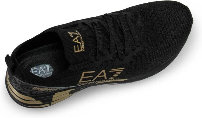 Emporio Armani EA7 Zwarte Sneakers met Gouden Logo Black Dames