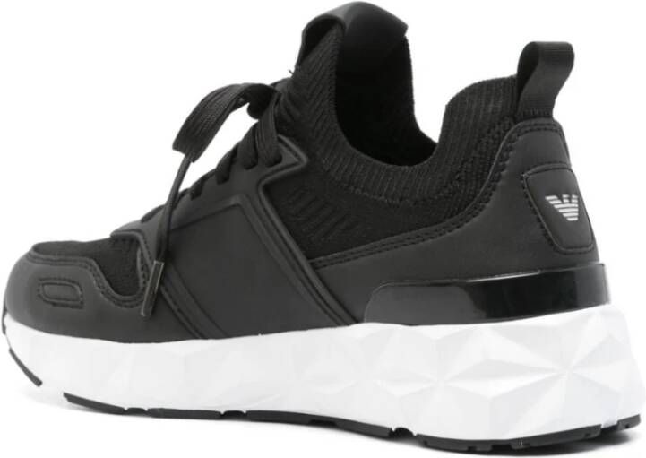 Emporio Armani EA7 Zwarte Sneakers Textuurafwerking Paneelontwerp Black Dames