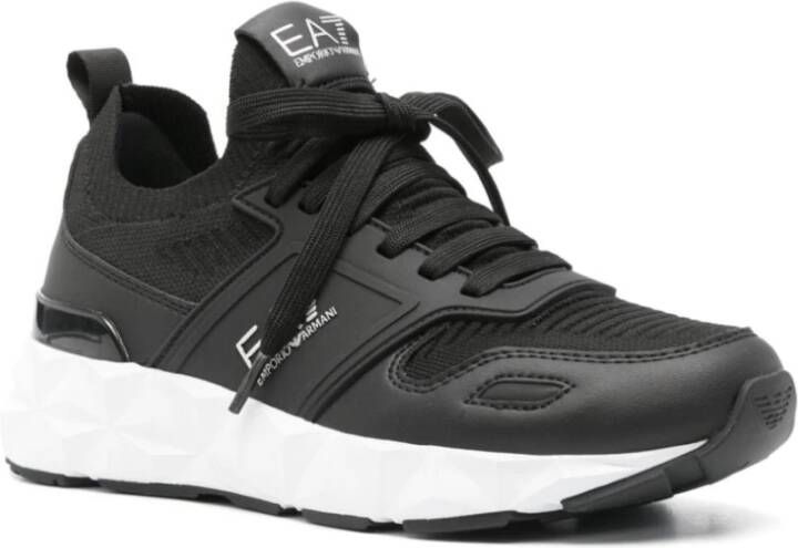 Emporio Armani EA7 Zwarte Sneakers Textuurafwerking Paneelontwerp Black Dames