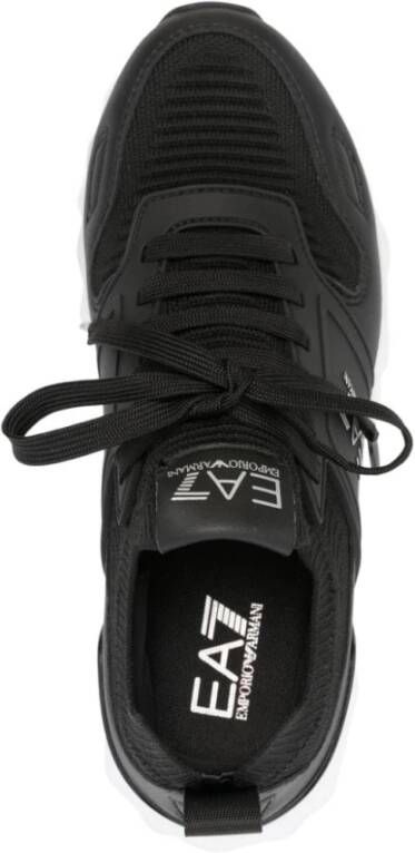 Emporio Armani EA7 Zwarte Sneakers Textuurafwerking Paneelontwerp Black Dames