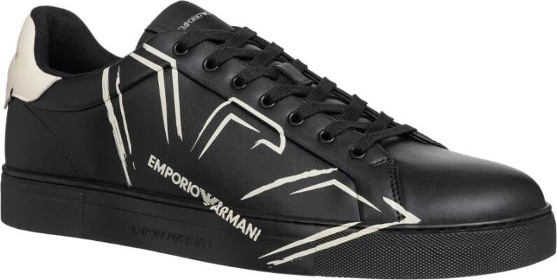 Emporio Armani Eenvoudige Vetersneakers Black Heren