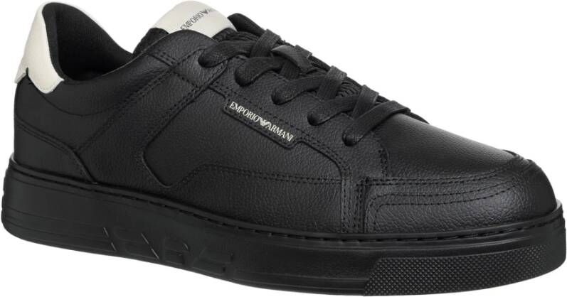 Emporio Armani Eenvoudige Vetersneakers Black Heren