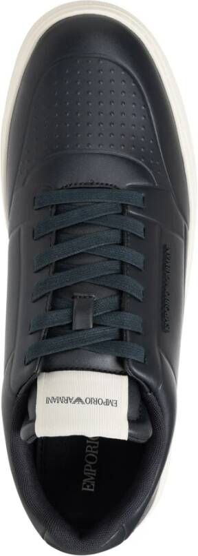 Emporio Armani Eenvoudige Vetersneakers Blue Heren