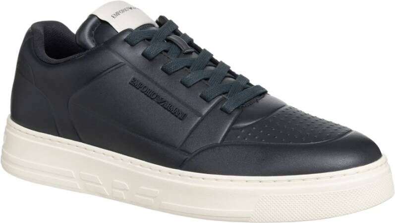 Emporio Armani Eenvoudige Vetersneakers Blue Heren