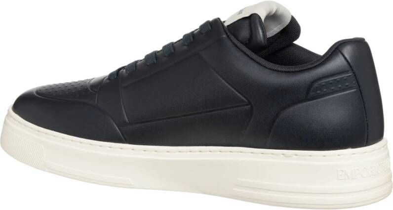 Emporio Armani Eenvoudige Vetersneakers Blue Heren