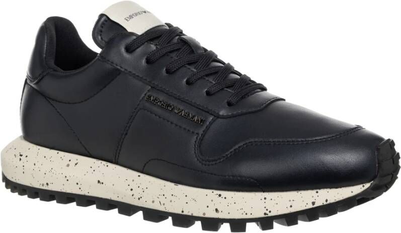 Emporio Armani Eenvoudige Vetersneakers Blue Heren