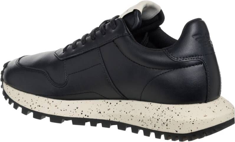 Emporio Armani Eenvoudige Vetersneakers Blue Heren