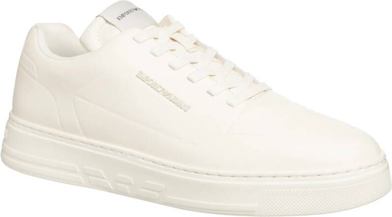 Emporio Armani Eenvoudige Vetersneakers White Heren