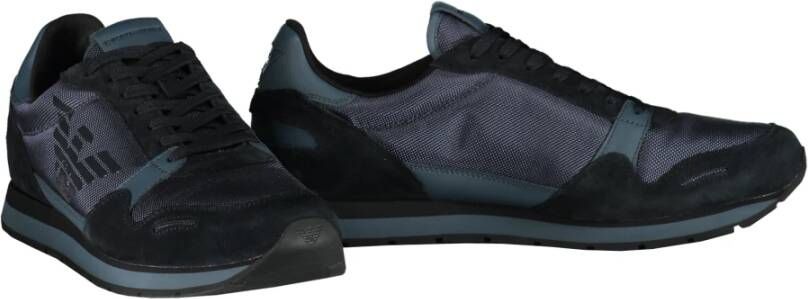 Emporio Armani Lage sneakers met suède inzetstukken Blue Heren