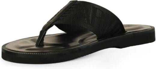 Emporio Armani Leren en grosgrain teenslippers Black Heren