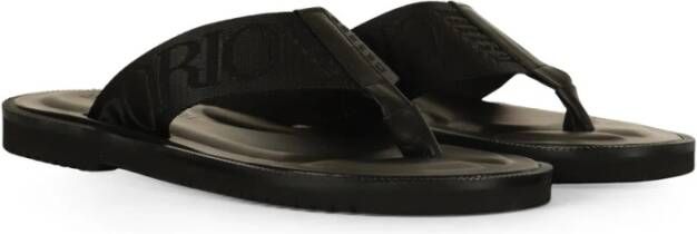 Emporio Armani Leren en grosgrain teenslippers Black Heren