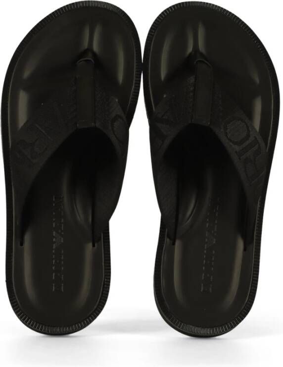 Emporio Armani Leren en grosgrain teenslippers Black Heren