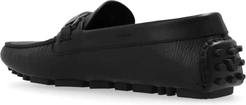 Emporio Armani Leren Loafers Black Heren