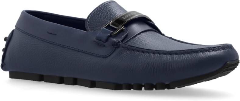 Emporio Armani Leren Loafers Blue Heren