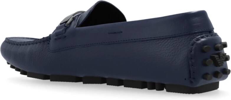 Emporio Armani Leren Loafers Blue Heren