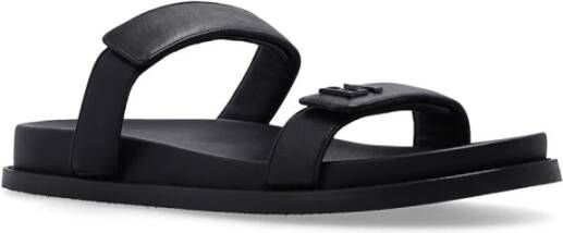 Emporio Armani Leren slippers met logo Black Dames