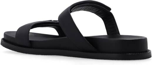 Emporio Armani Leren slippers met logo Black Dames