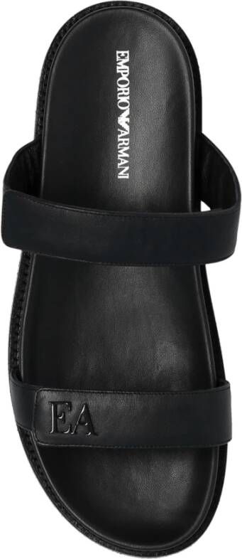 Emporio Armani Leren slippers met logo Black Dames