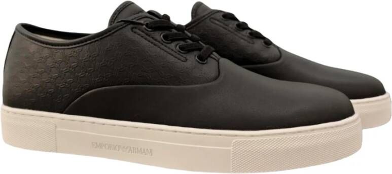 Emporio Armani Leren Sneakers met Reliëf Detail Black Heren