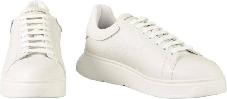 Emporio Armani Leren Sneakers met Rubberen Zool White Heren