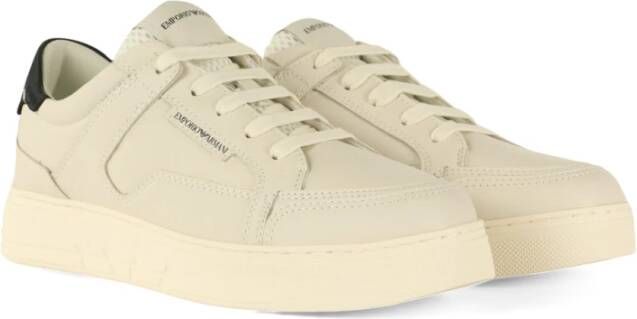 Emporio Armani Leren Sneakers met Zijlogo White Heren