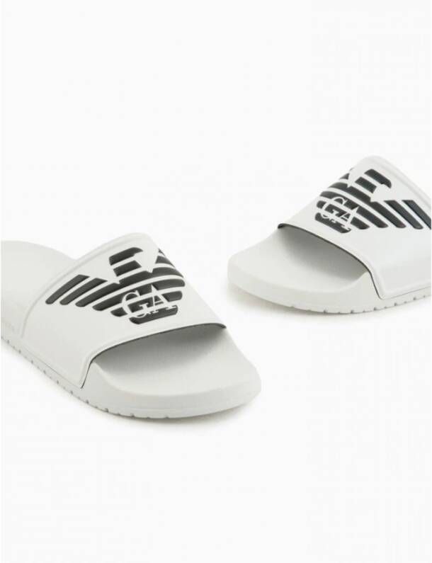 Emporio Armani Platte PVC Logo Muiltjes Blancs White Heren